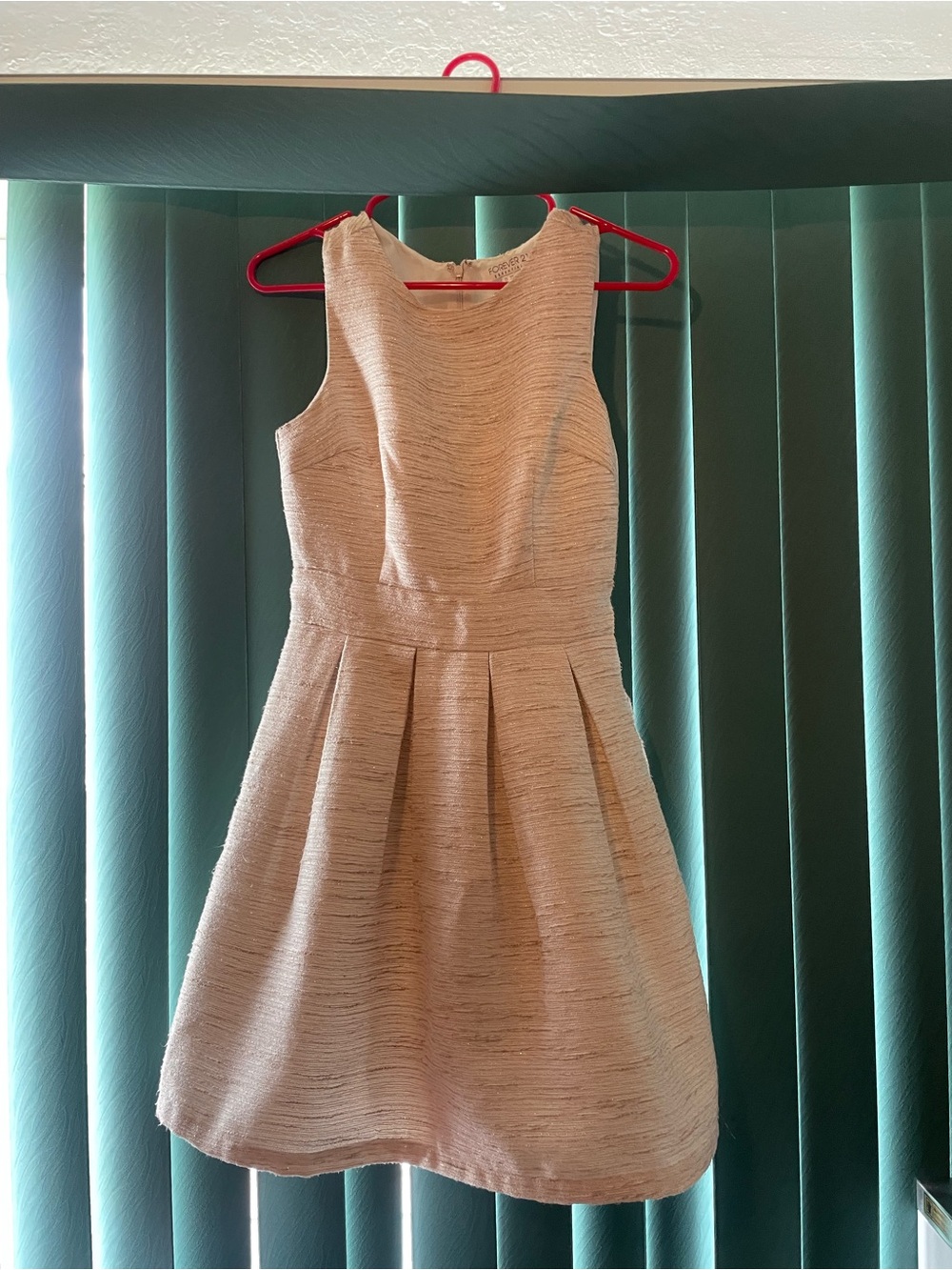 Sleeveless Textured Fit-and-Flare Dress in Light Beige